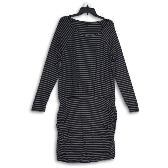 Womens Black Striped Round Neck Long Sleeve Bodycon Dress Size XL image number 1