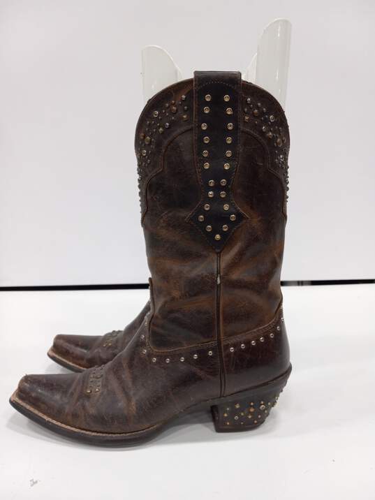 Women's Brown Leather Western Boots Size 7.5 image number 3