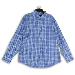 Mens Blue Plaid Collared Long Sleeve Button-Up Shirt Size 2XL