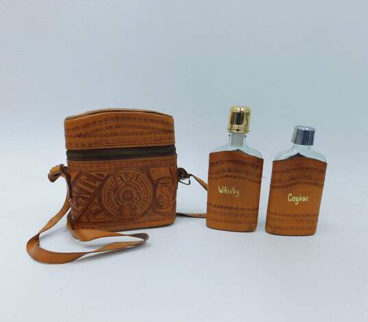 VNTG Handmade Leather Travel Bar Cognac & Whiskey Aztec Bag Made in Mexico image number 1