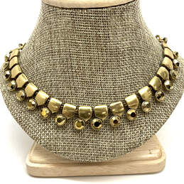 Designer J. Crew Gold-Tone Metallic Gold Rhinestone Fashion Chain Necklace