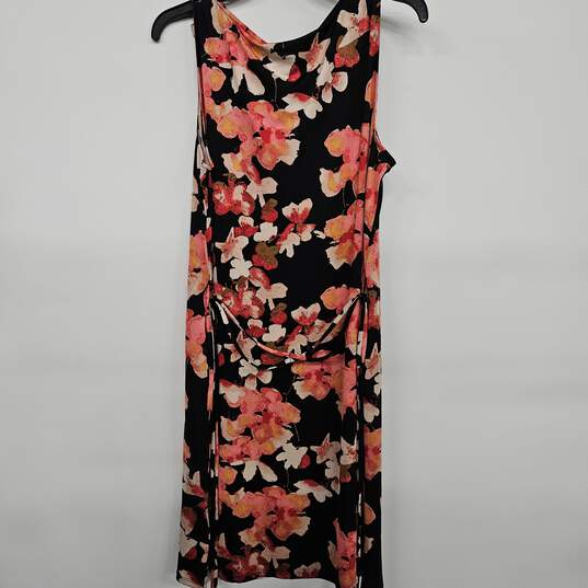 Black/Pink Floral Dress with Tie image number 2