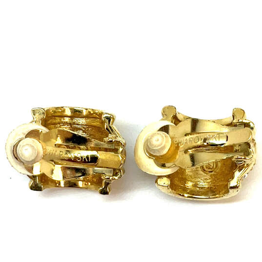 Designer Swarovski Gold-Tone Clear Rhinestone Clip-On Stud Earrings image number 3