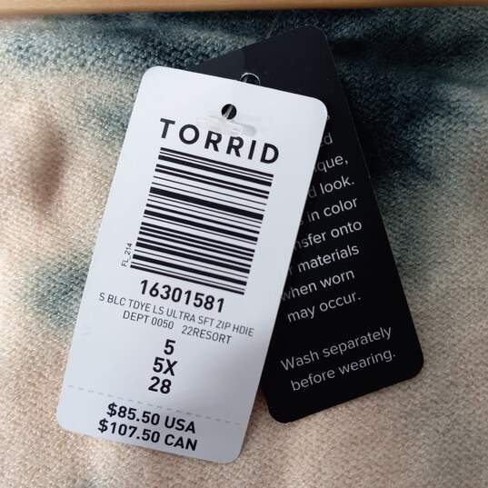 Torrid Women's Cream/Blue Tie-Dye Ultra Soft Full Zip Hoodie Size 5 5X 28 NWT image number 6