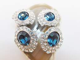 Vintage Nolan Miller Silver Tone Blue & Clear Crystal Pave Drop Clip Earrings 28.9g