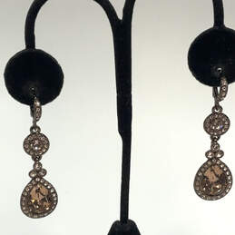 Designer Givenchy Gold-Tone Crystal Cut Stone Leverback Dangle Earrings