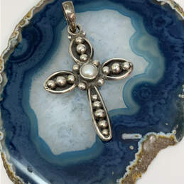 Designer Silpada S925 ALE Sterling Silver Pearl Cross Chain Pendant