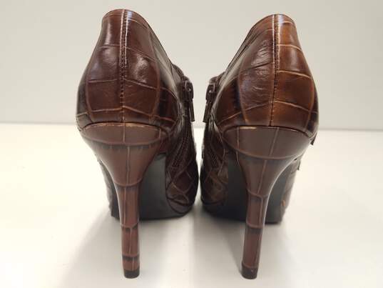 Lauren by Ralph Lauren Latisha Brown Croc Embossed Leather Ankle Buckle Zip Heel Boots Size 5 B image number 7