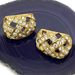 Designer Swarovski Gold-Tone Clear Rhinestone Fashionable Stud Earrings