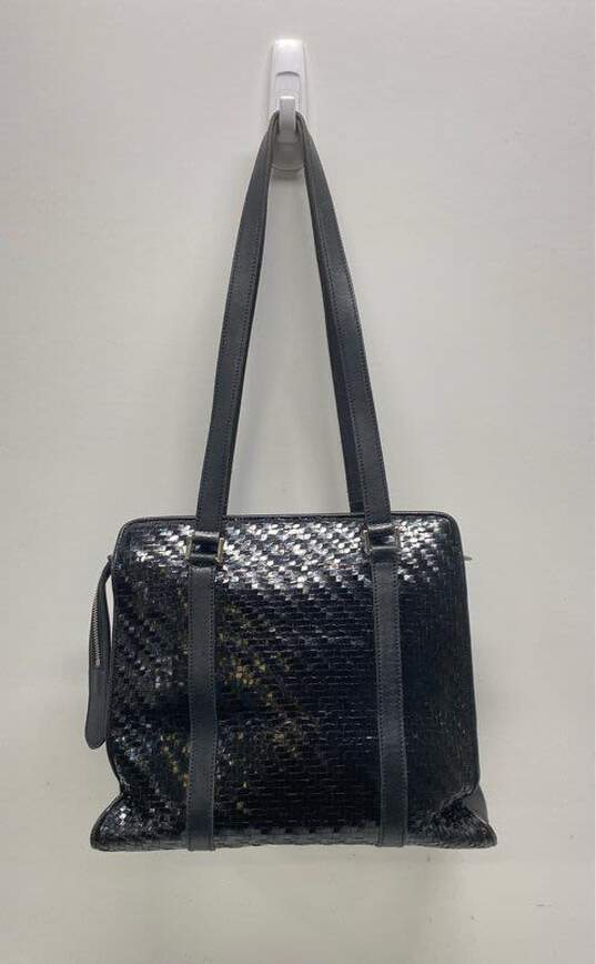 Stephane Kelian Paris Black Patent Woven Leather Tote Bag image number 2