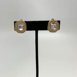 Designer Swarovski Gold-Tone Facet Cut Center Crystal Clip-On Stud Earrings