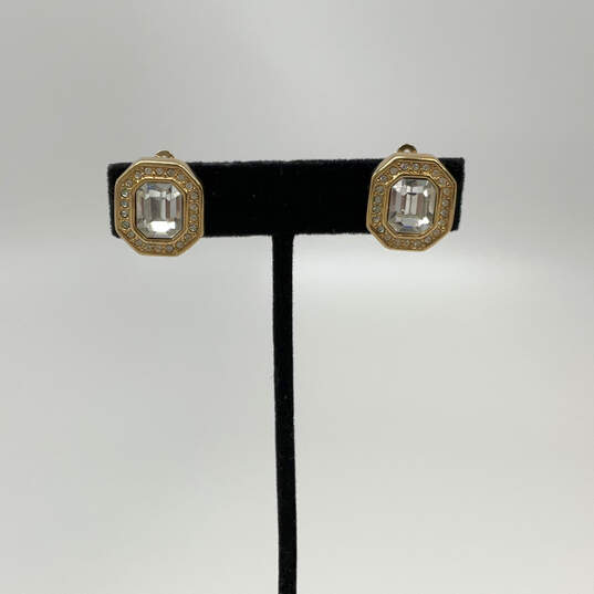 Designer Swarovski Gold-Tone Facet Cut Center Crystal Clip-On Stud Earrings image number 1