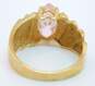 10K Gold Pink Cubic Zirconia Marquise Solitaire Ridged Wide Band Ring 4.2g image number 5