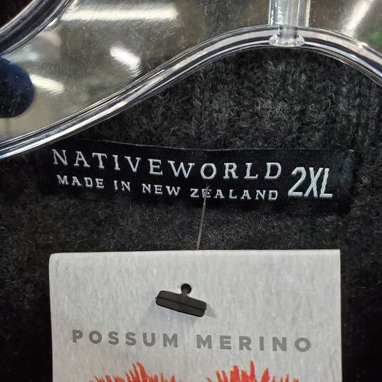 Native World Charcoal Possum Merino Blend Felted Full Zip Knit Jacket WM Size 2XL NWT image number 3