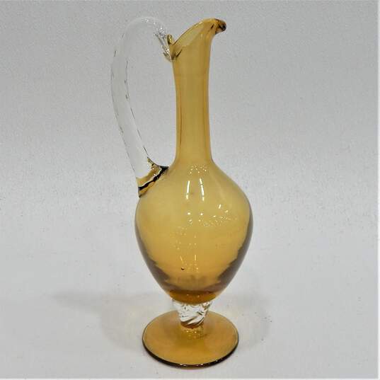 VNTG Hand Blown Amber Pitcher W/5 Glasses image number 2