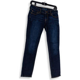 Womens Blue Dark Wash Denim Pockets Regular Fit Skinny Jeans Size 0/25