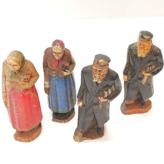 Hand Crafted Eastern European Figure Art Lot of 4  Vintage Wood Carvings image number 2