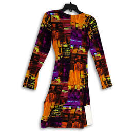 NWT Womens Multicolor Abstract Long Sleeve Ruched V-Neck Bodycon Dress Sz M alternative image