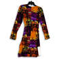 NWT Womens Multicolor Abstract Long Sleeve Ruched V-Neck Bodycon Dress Sz M image number 2