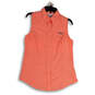 Womens Orange Pointed Collar Sleeveless Comfort Vented Button-Up Shirt Sz M image number 1