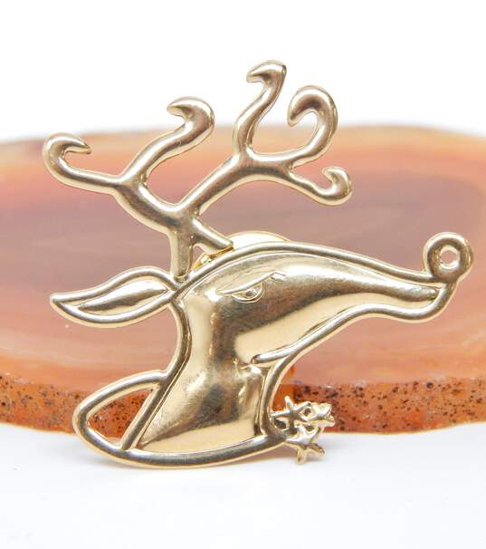 10K Yellow Gold Unique Reindeer Christmas Pin For Repair 1.3g image number 1
