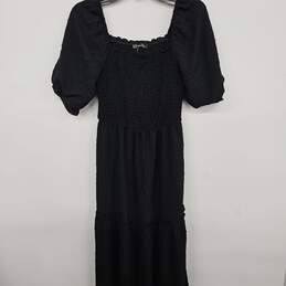 Fashion Black Tiered Puff-Sleeve Midi Dress