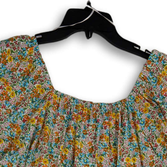 NWT Womens Multicolor Floral Short Sleeve Button Front Blouse Top Size L image number 4