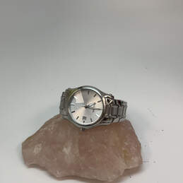 Designer Bulova Silver-Tone Stainless Steel Date Round Analog Wristwatch