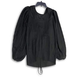 NWT Womens Black Pleated V-Neck Balloon Sleeve Pullover Blouse Top Size XL alternative image