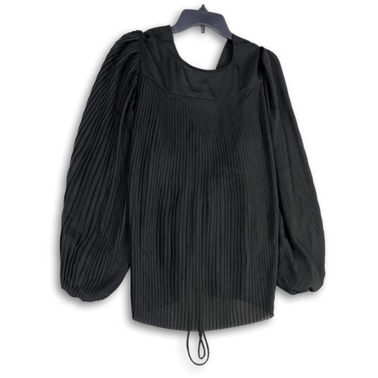 NWT Womens Black Pleated V-Neck Balloon Sleeve Pullover Blouse Top Size XL image number 2