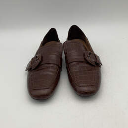 Womens Brown Leather Almond Toe Buckle Slip On Loafer Shoes Size 10