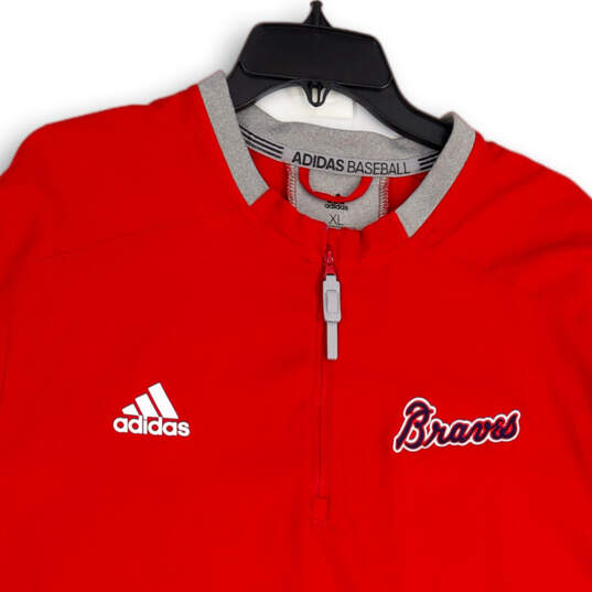 Mens Red Short Sleeve Quarter Zip Kangaroo Pocket Athletic Jacket Size XL image number 2