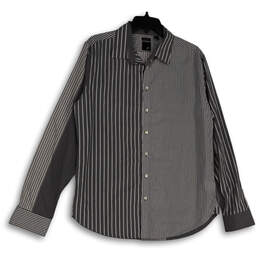 Mens Gray White Striped Long Sleeve Spread Collar Dress Shirt Size L16-16.5