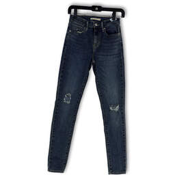 Womens Blue Denim Medium Wash Distressed Pocket Skinny Leg Jeans Size 25