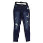 NWT Womens Blue Denim Dark Wash Distressed Skinny Leg Jeans Medium image number 1