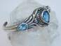 Romantic 925 Sterling Silver Blue Rhinestone Cuff Bracelet 26.8g image number 2