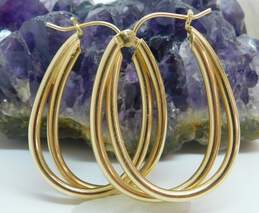 14K Gold Interlocking Tube Oblong Hoop Earrings 2.9g alternative image