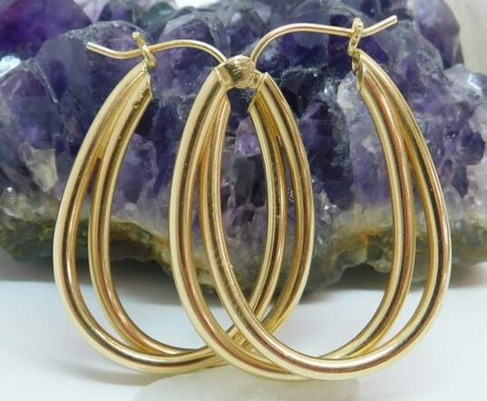 14K Gold Interlocking Tube Oblong Hoop Earrings 2.9g image number 2