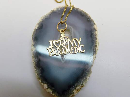 14K Yellow Gold I Heart Love My Paramedic Pendant Necklace 2.1g image number 2