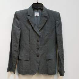 Womens Gray Notch Lapel Long Sleeve Pockets Single Breasted Blazer Jacket Size 42