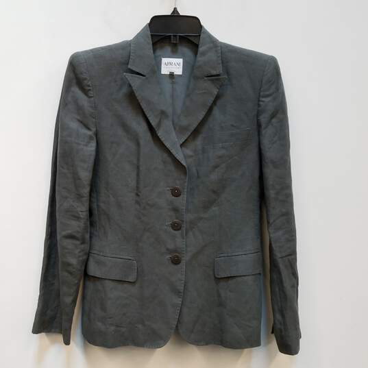 Womens Gray Notch Lapel Long Sleeve Pockets Single Breasted Blazer Jacket Size 42 image number 1