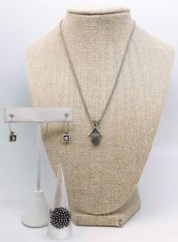 Artisan 925 Labradorite Pendant Necklace, Chunky Ring & Celestial Earrings 18.3g