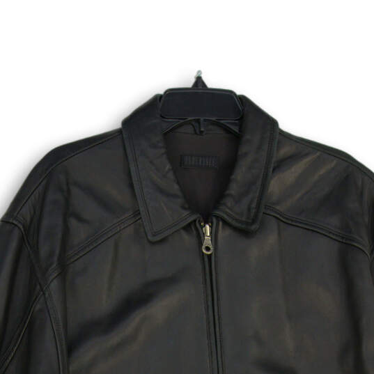 Mens Black Leather Collared Long Sleeve Full-Zip Bomber Jacket Size 42 image number 3