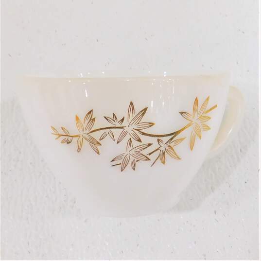 Vintage Federal Glass Golden Glory Milk Glass Teacups & Saucers image number 3
