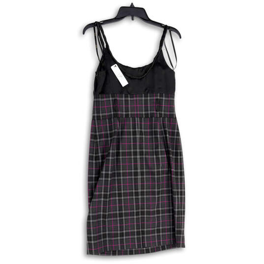 NWT Womens Gray Plaid Purple Spaghetti Strap Knee Length Shift Dress Size 8 image number 1