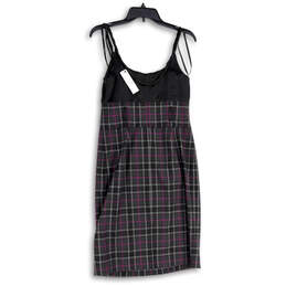 NWT Womens Gray Plaid Purple Spaghetti Strap Knee Length Shift Dress Size 8
