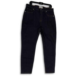 Womens Blue Dark Wash Pockets Regular Fit Denim Tapered Jeans Size 33