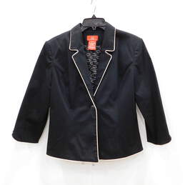 Oscar De La Renta Black Blazer with White Piping One Button Women's Jacket Size 10
