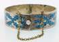 Vintage Taxco 925 Crushed Turquoise Inlay Bangle Bracelet w/ Safety Chain 46.2g image number 5