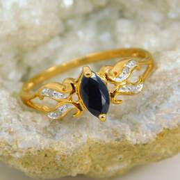 10K Yellow Gold Marquise Sapphire Diamond Accent Ring 1.9g